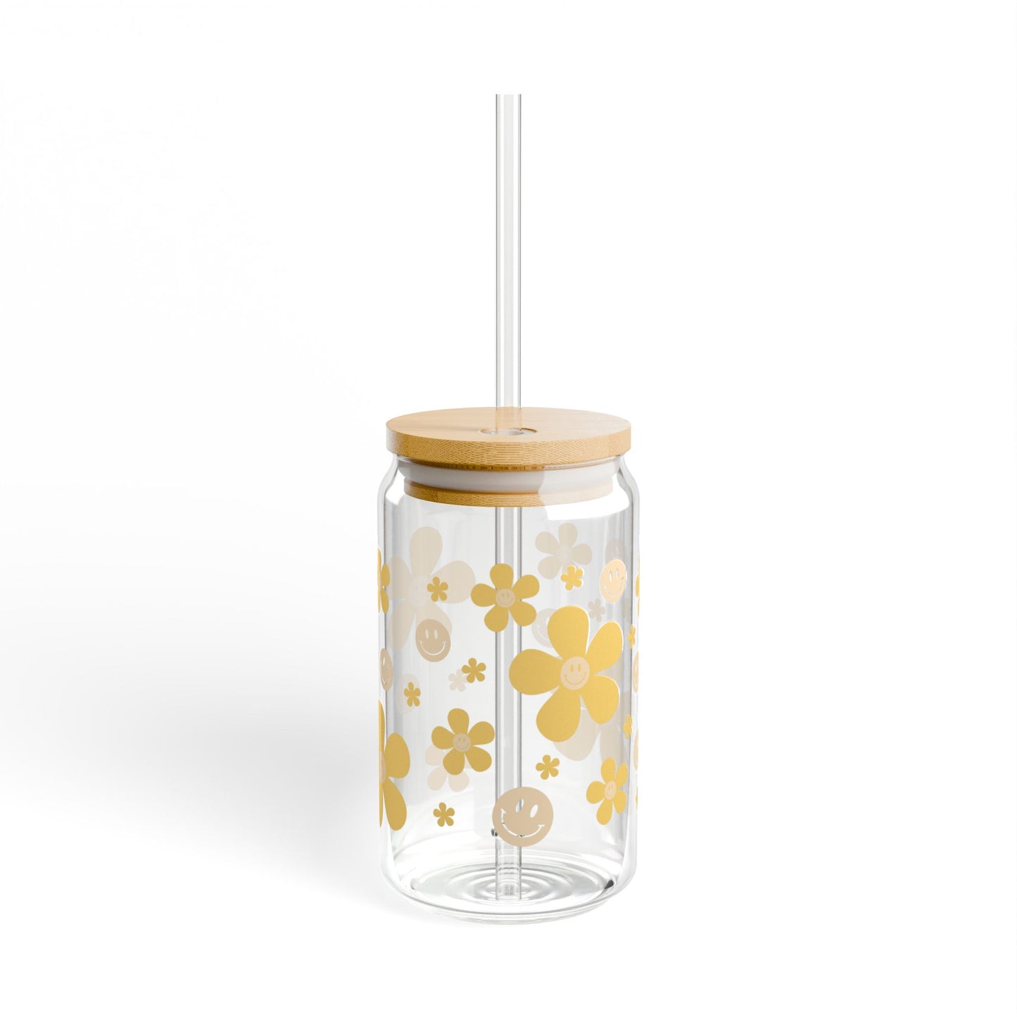 Sunny Floral Sipper Glass, 16oz - Perfect for Summer Picnics, Eco-Friendly Drinking, Home & Garden Decor, Gift Idea