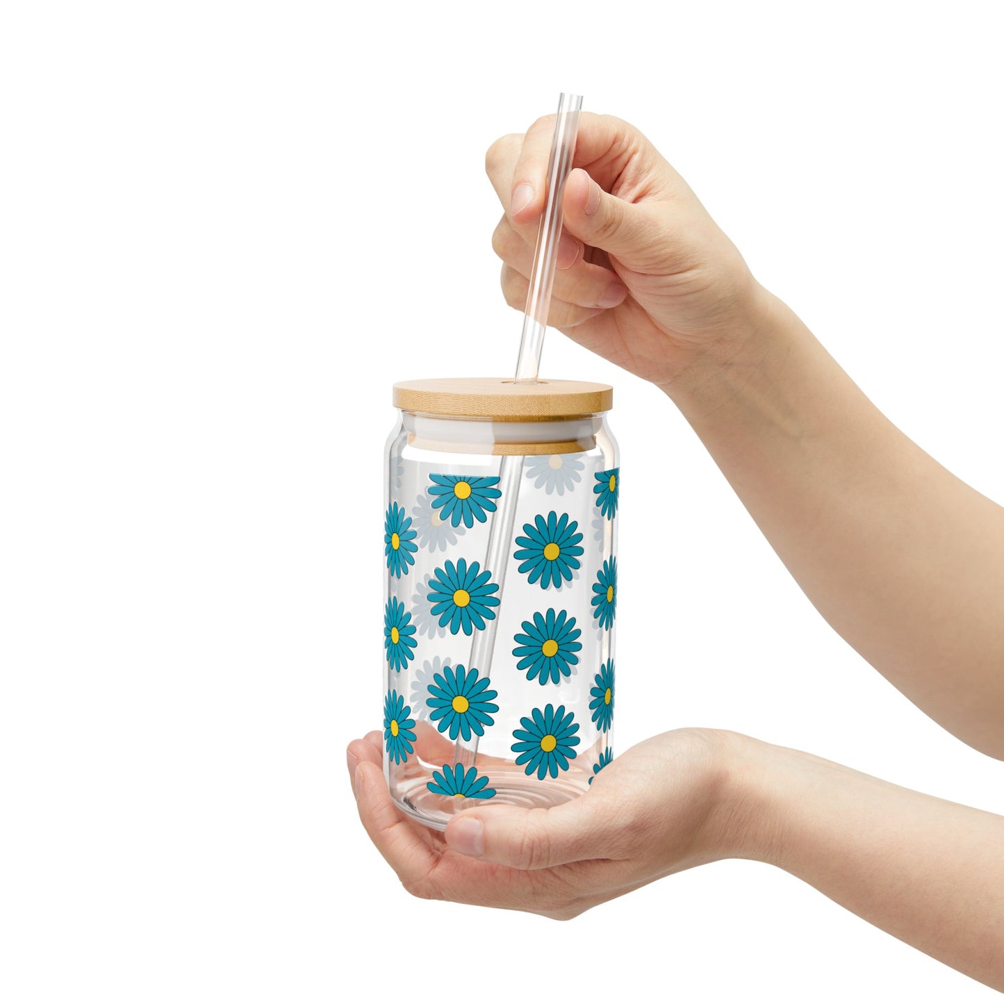 Floral Sipper Glass, Summer Drinkware, Gift for Her, Straw, Housewarming Decor