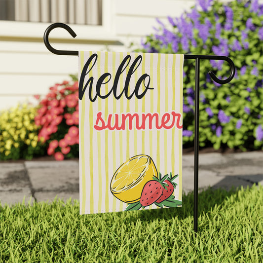 Hello Summer Garden Flag – Lemons and Strawberries Design – Bright Seasonal Yard Decor for Porch, Patio, or Garden