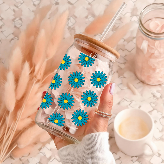 Floral Sipper Glass, Summer Drinkware, Gift for Her, Straw, Housewarming Decor